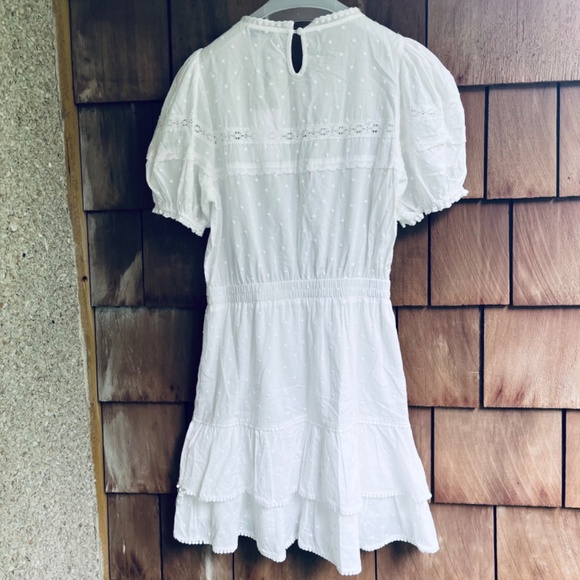 Stellah White Cotton Swiss Dot Dress M Puff Sleeve Lace Trim Tiered Skirt - Picture 13 of 16